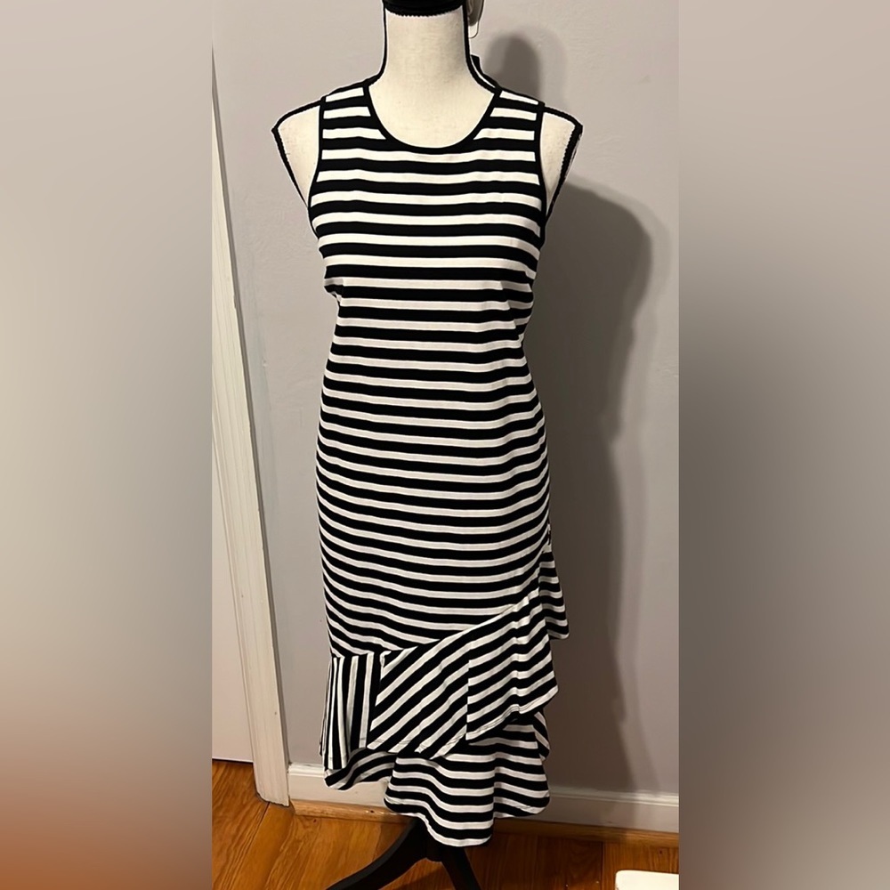 Ralph Lauren Black White Striped Ruffle Dress